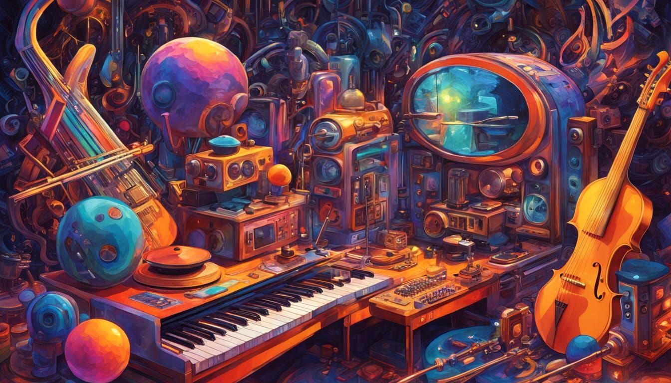 Futuristic Music Haven in Vibrant, Psychedelic Light
