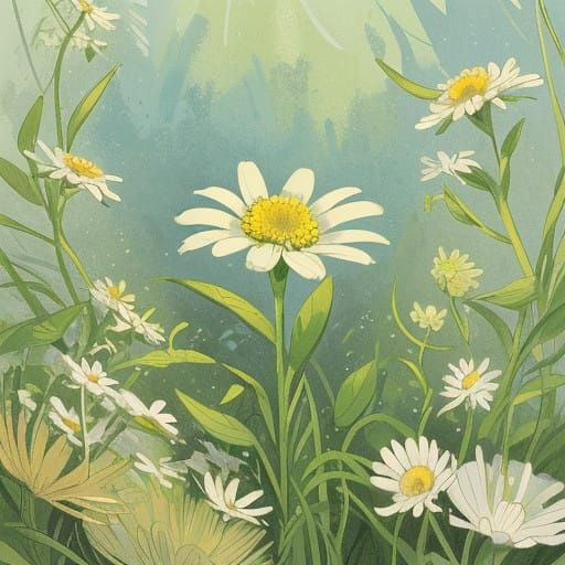 Elegant 19th-Century Botanical Illustration of Oxe-Eye Daisy