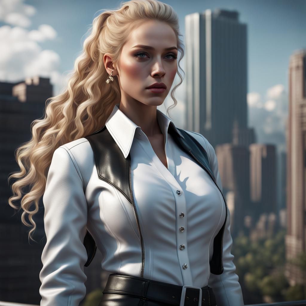 Caucasian Woman in Leather Jacket, Fantasy Art