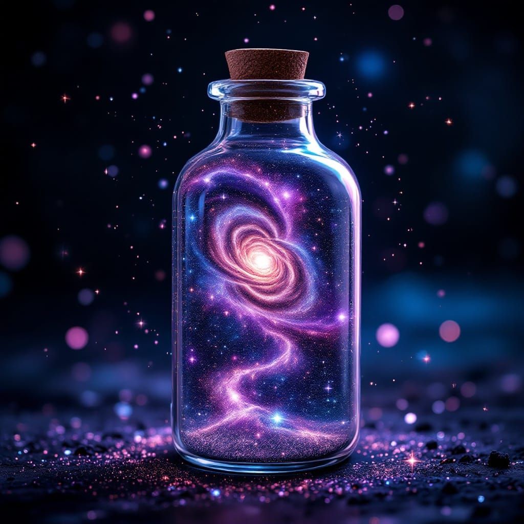 Cosmic Galaxy Inside a Glass Bottle