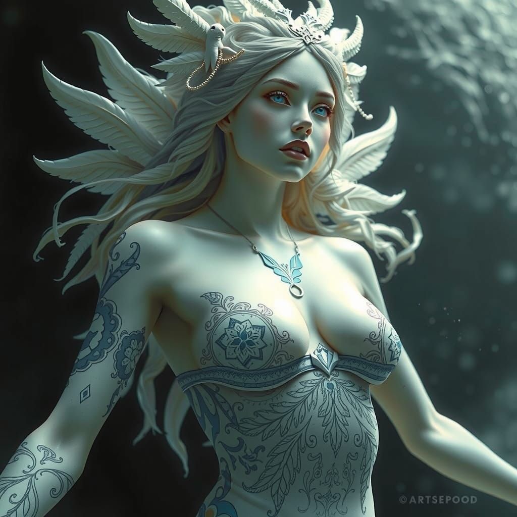 Dreamy Goddess Sculpture with Tattooed Bikini