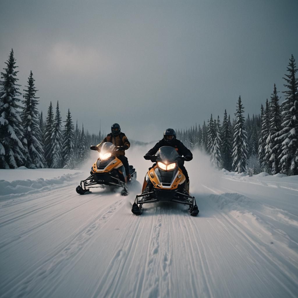 Dramatic Snowmobile in Cinematic Film Style
