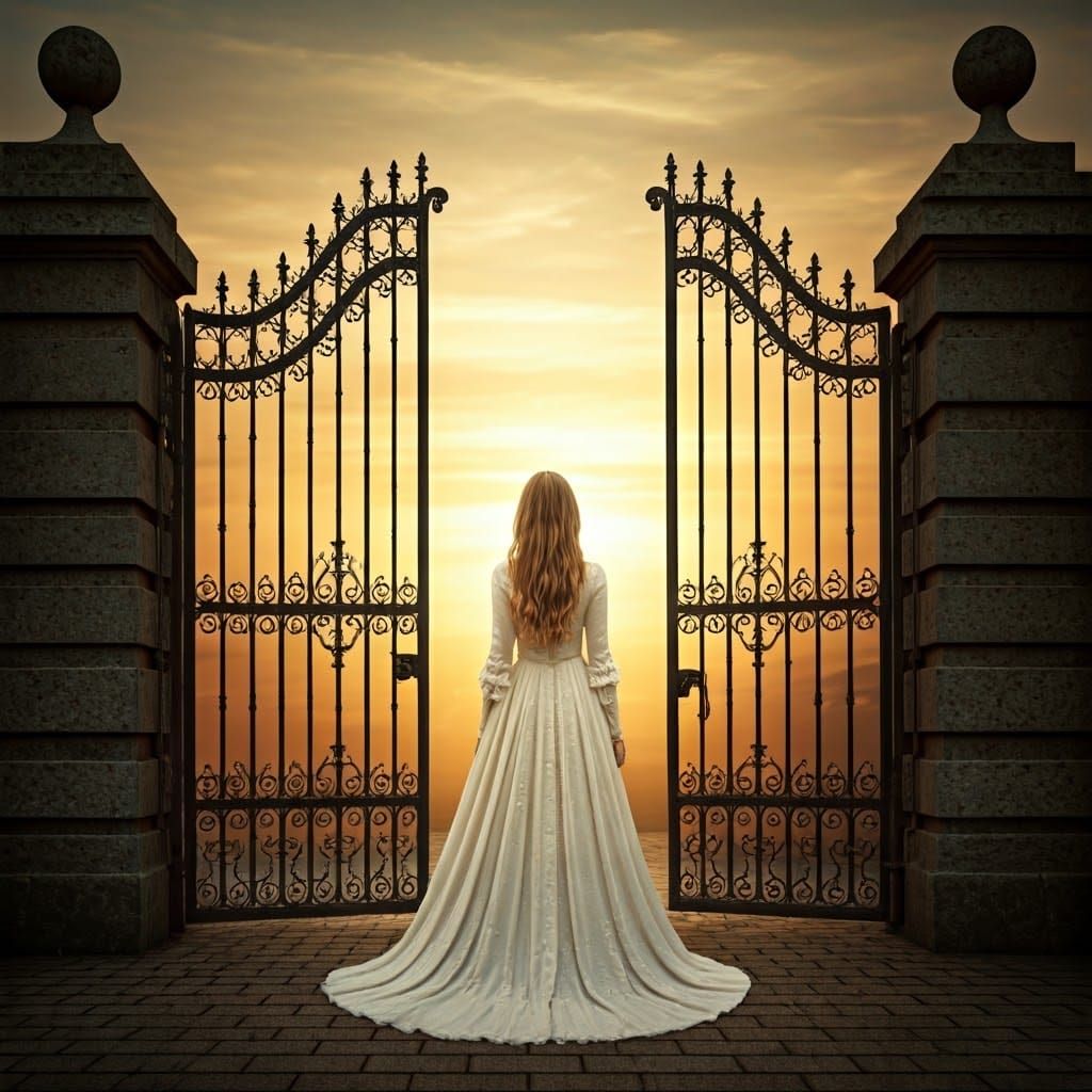 Ethereal Woman at Heaven's Gate, Symbolic Style