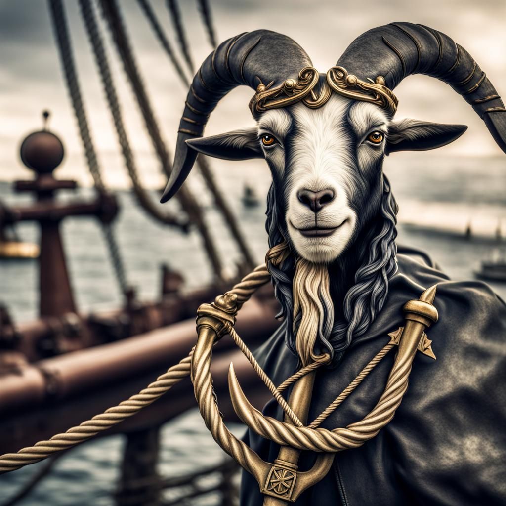 Navy Goat Mascot Holding Anchor in Hyperrealism
