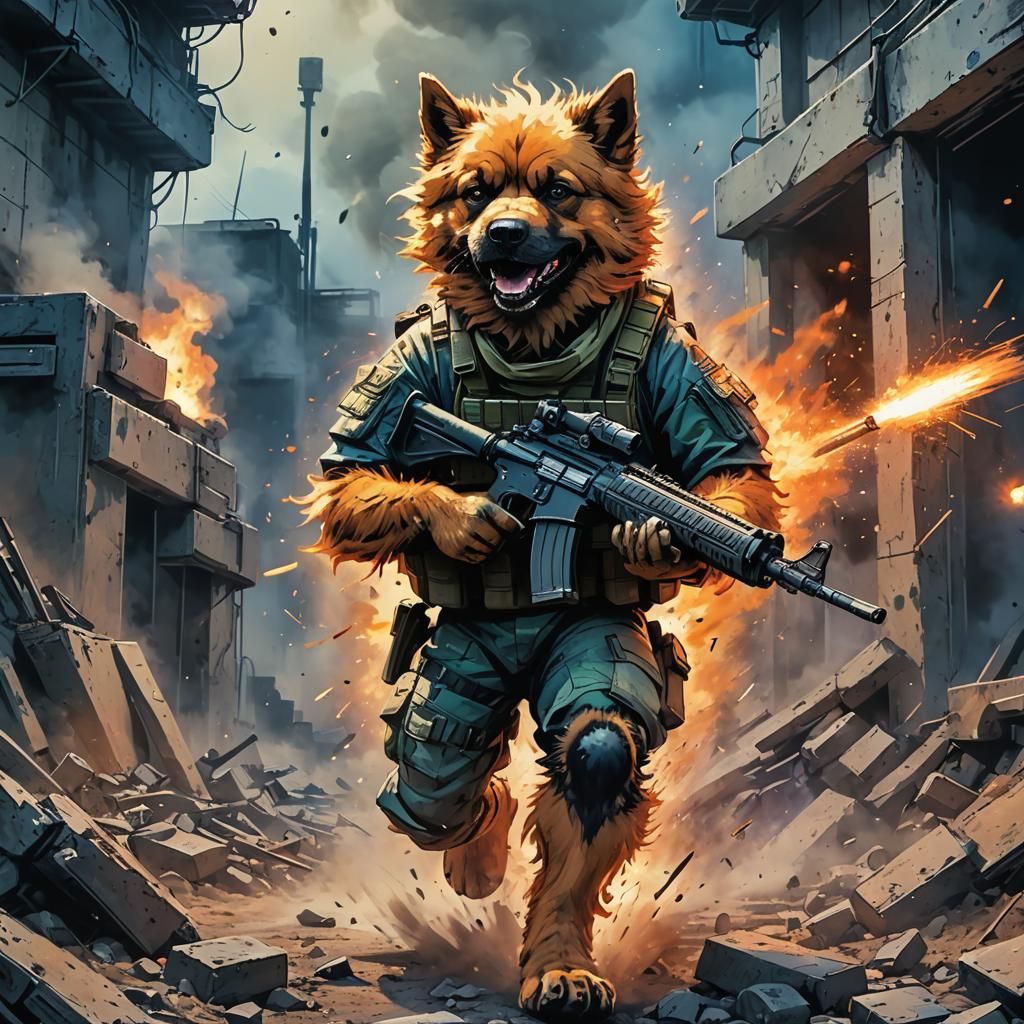 Bipedal Dog Soldier Charging into Battle