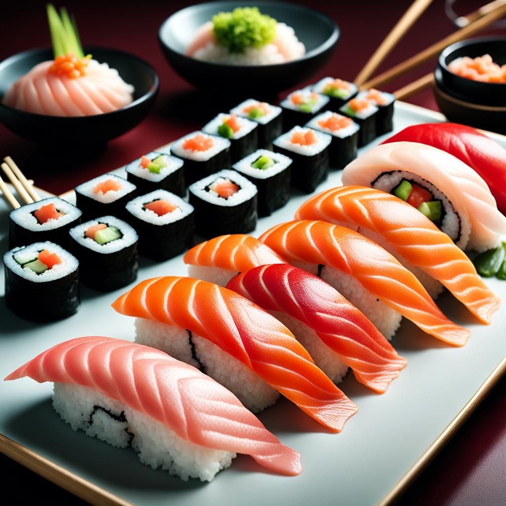 Meticulously Detailed Sushi: A Dramatic Digital Painting
