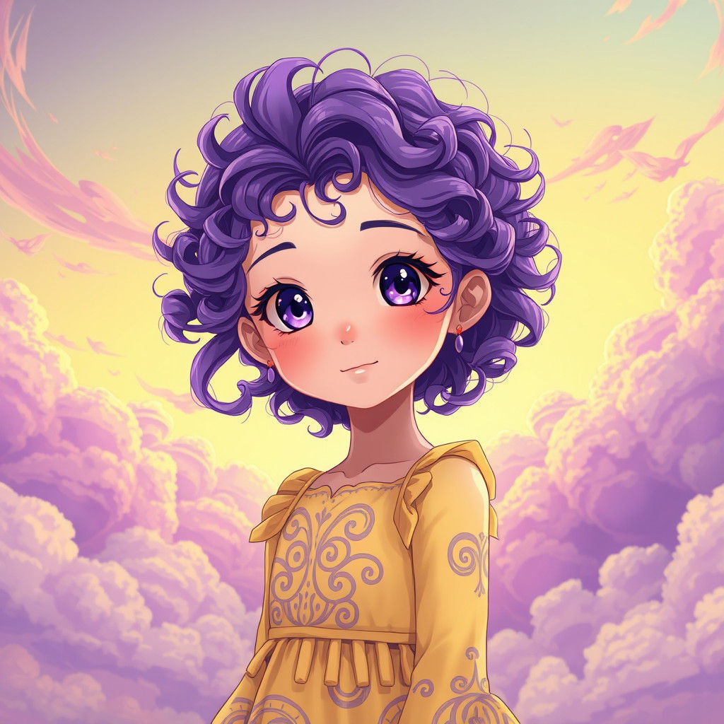 Anime Girl with Purple Hair and Ombre Sky