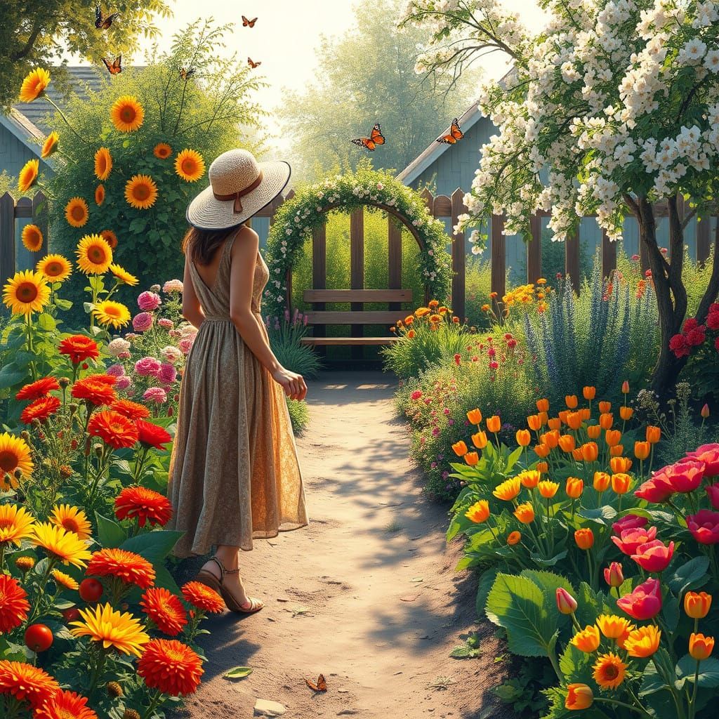 Whimsical Garden Scene in Impressionist Style