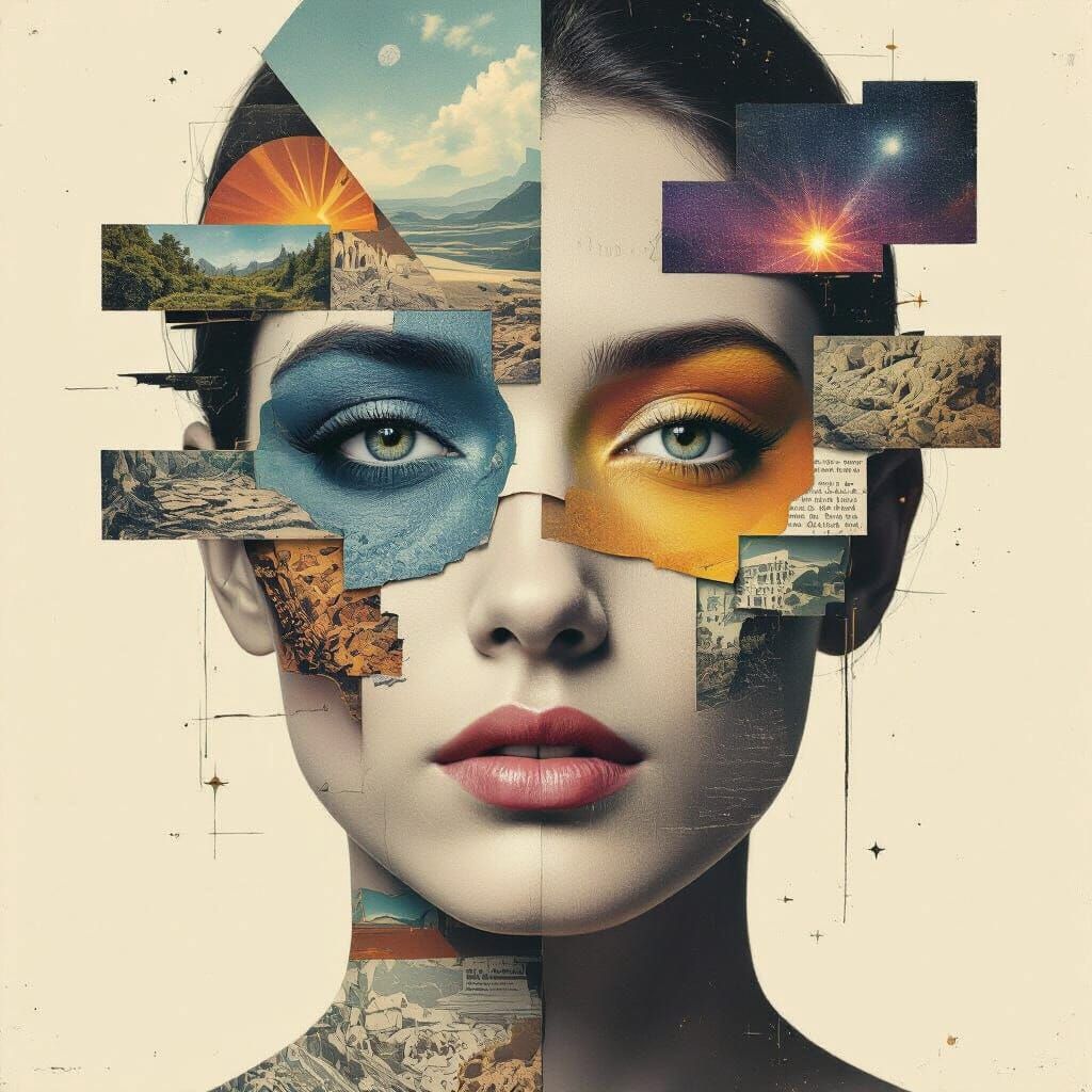 Surreal Collage Portrait in Digital Art Style