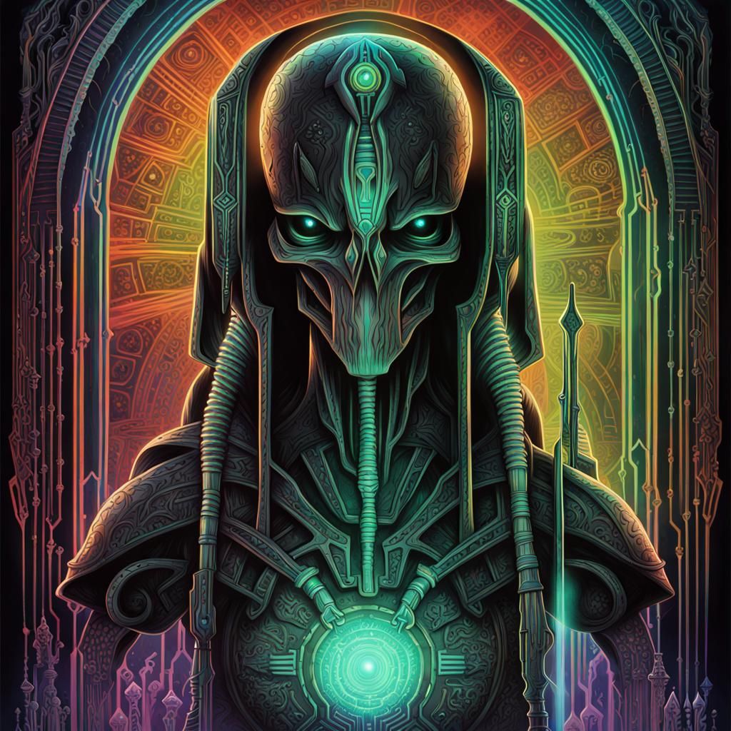 Art Deco Necron Movie Poster with Rainbow Lighting