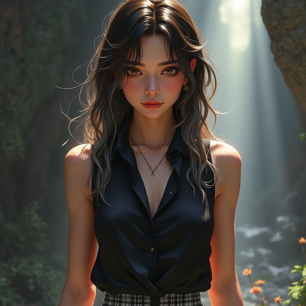 Fantasy Woman in Silk and Plaid: Detailed Matte Painting