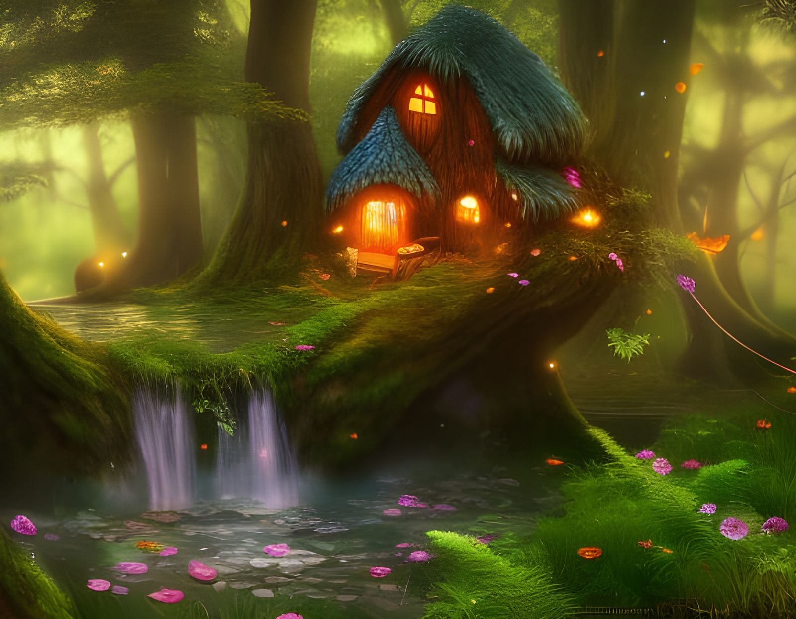 Enchanting Fairy Treehouse by Forest Stream