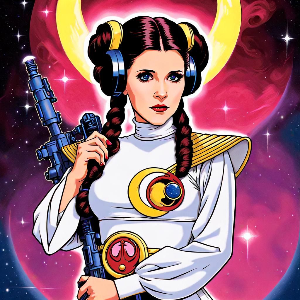 Princess Leia as Sailor Moon in 80s Metal Style