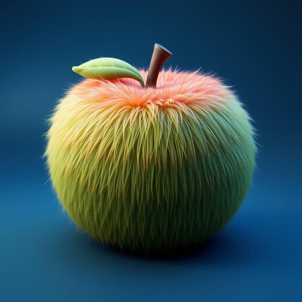 furry, cute, apple-shaped, green object, delicate plush texture