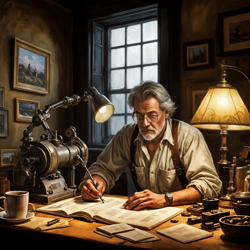 A Hyperrealist Portrait of a Deeply Engrossed Inventor