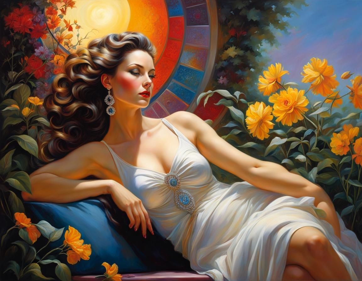 Moonlit Portrait of a Beautiful Woman in the Garden