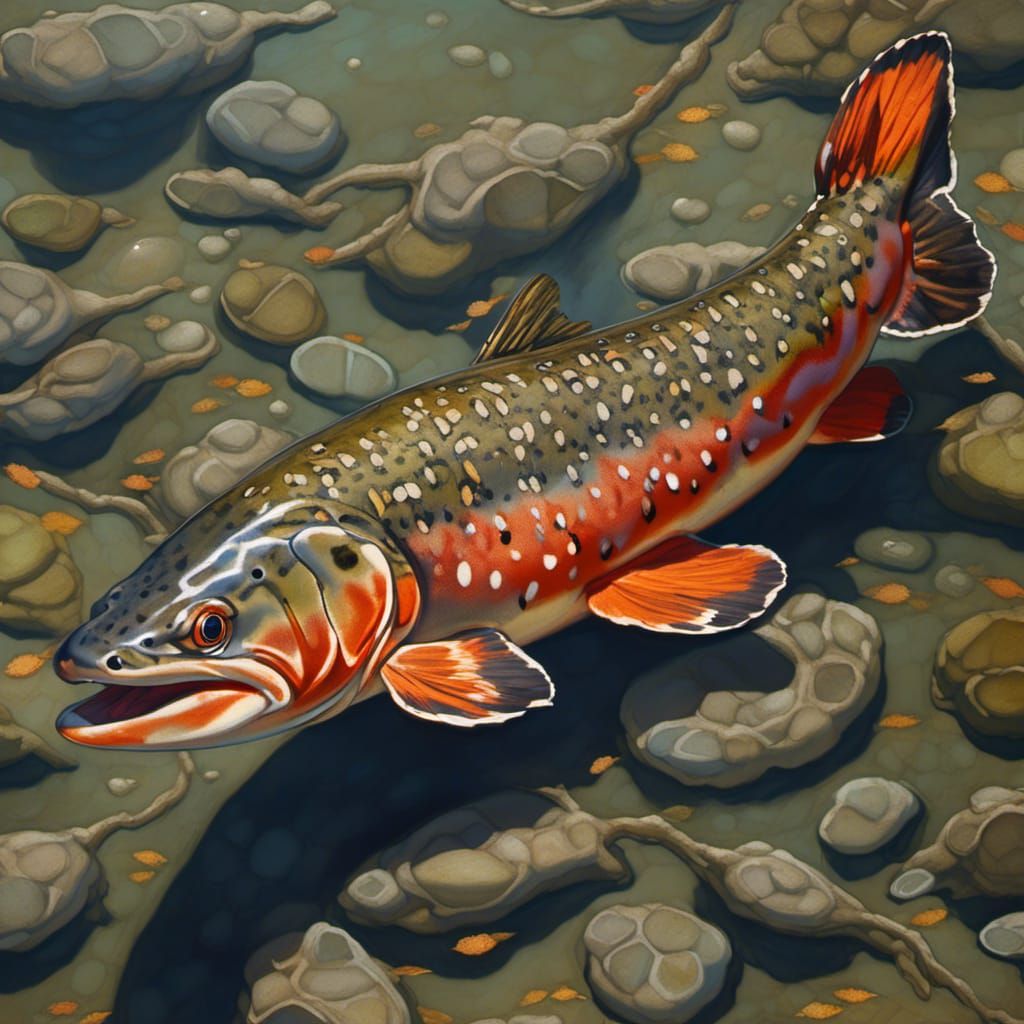 Brook Trout Swimming Underwater, Soft Animal Style