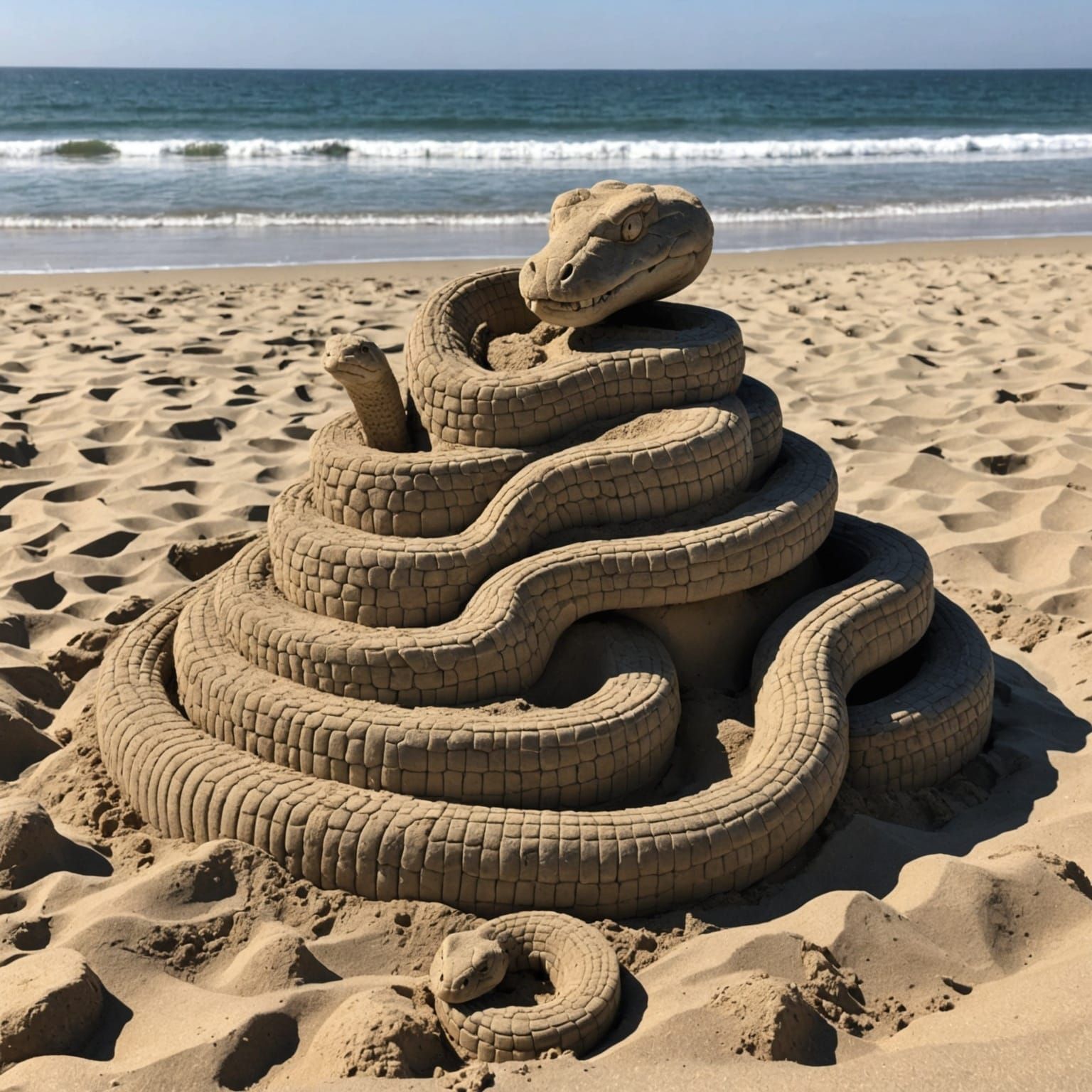 Snake Sandcastle on the beach