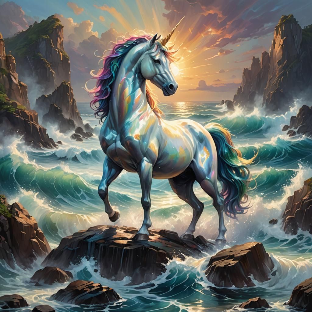 Oceanic Unicorn Concept Art in Oil Painting Style