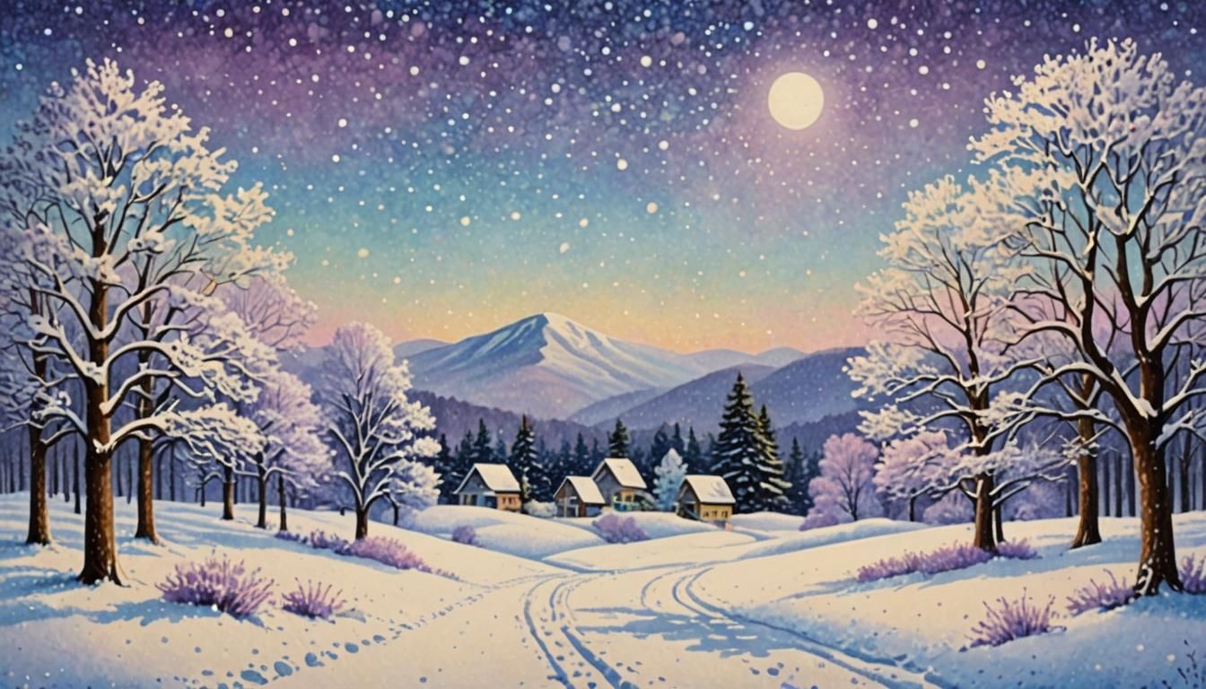 Winter Landscape in Pointillism Style