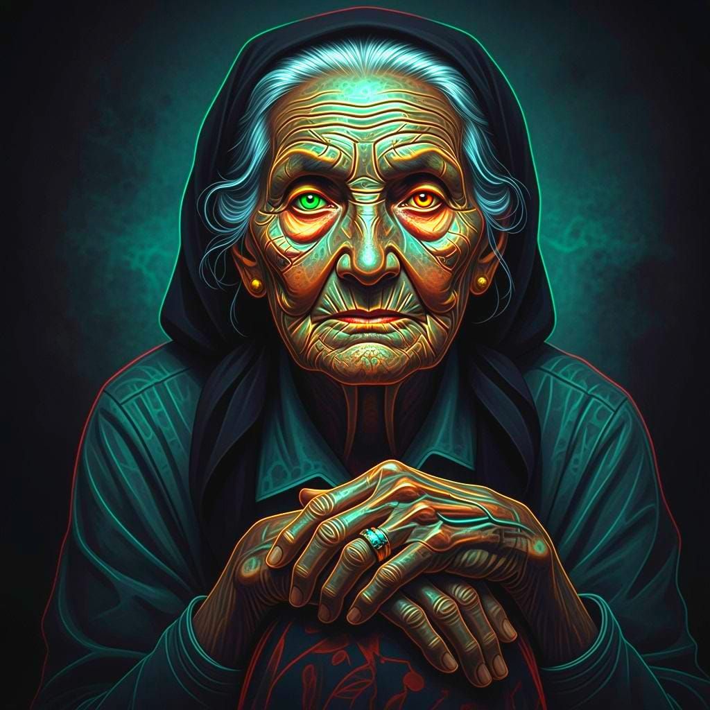 Neon-Eyed Elder: A Portrait of Wisdom