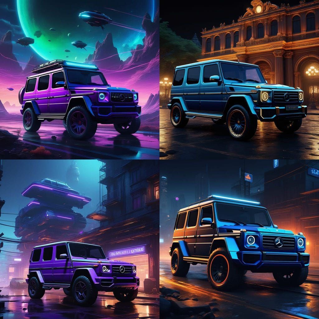 G Wagon Typography on Black Background in Deep Fantasy Color...