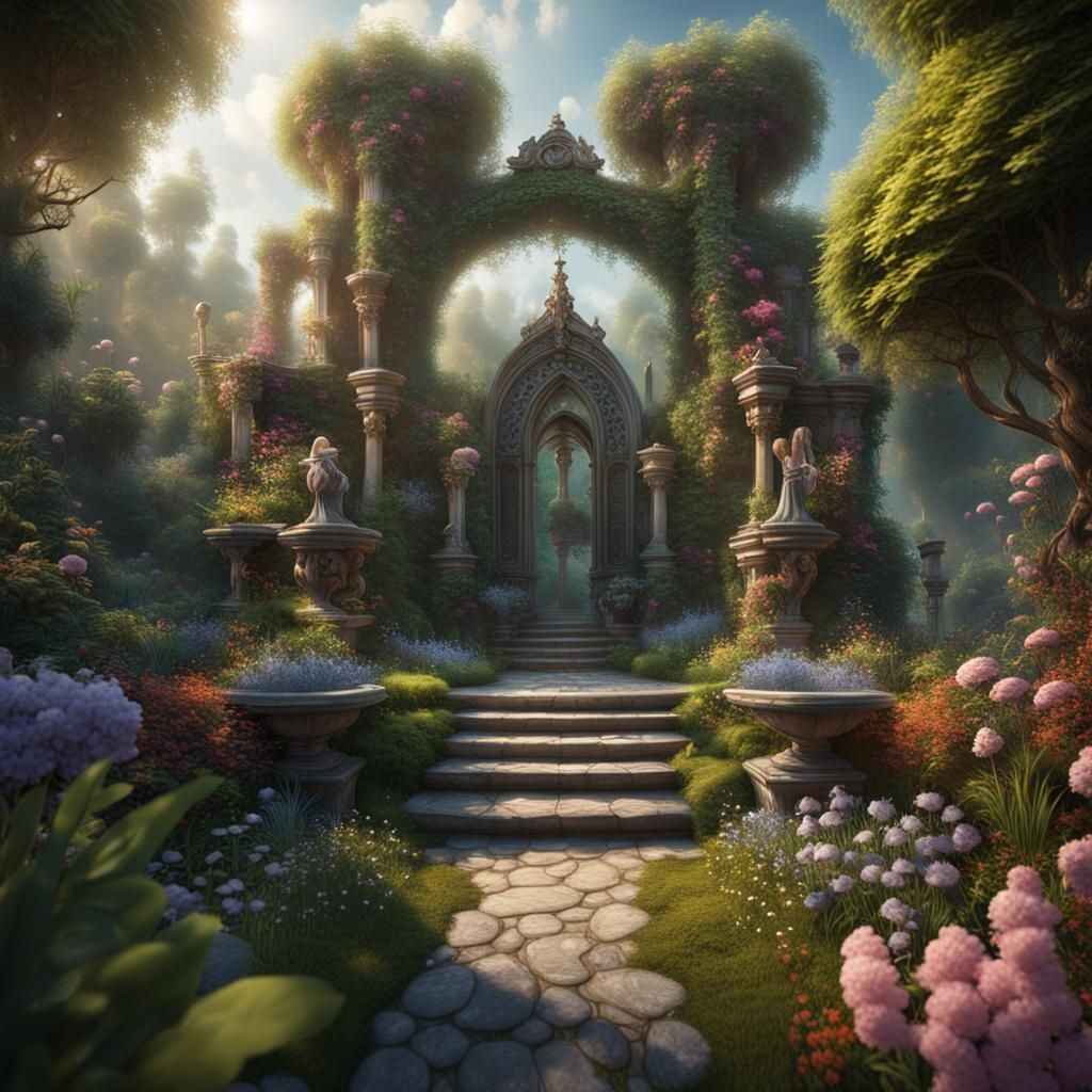 Fantastical Heavenly Garden: Detailed Matte Painting