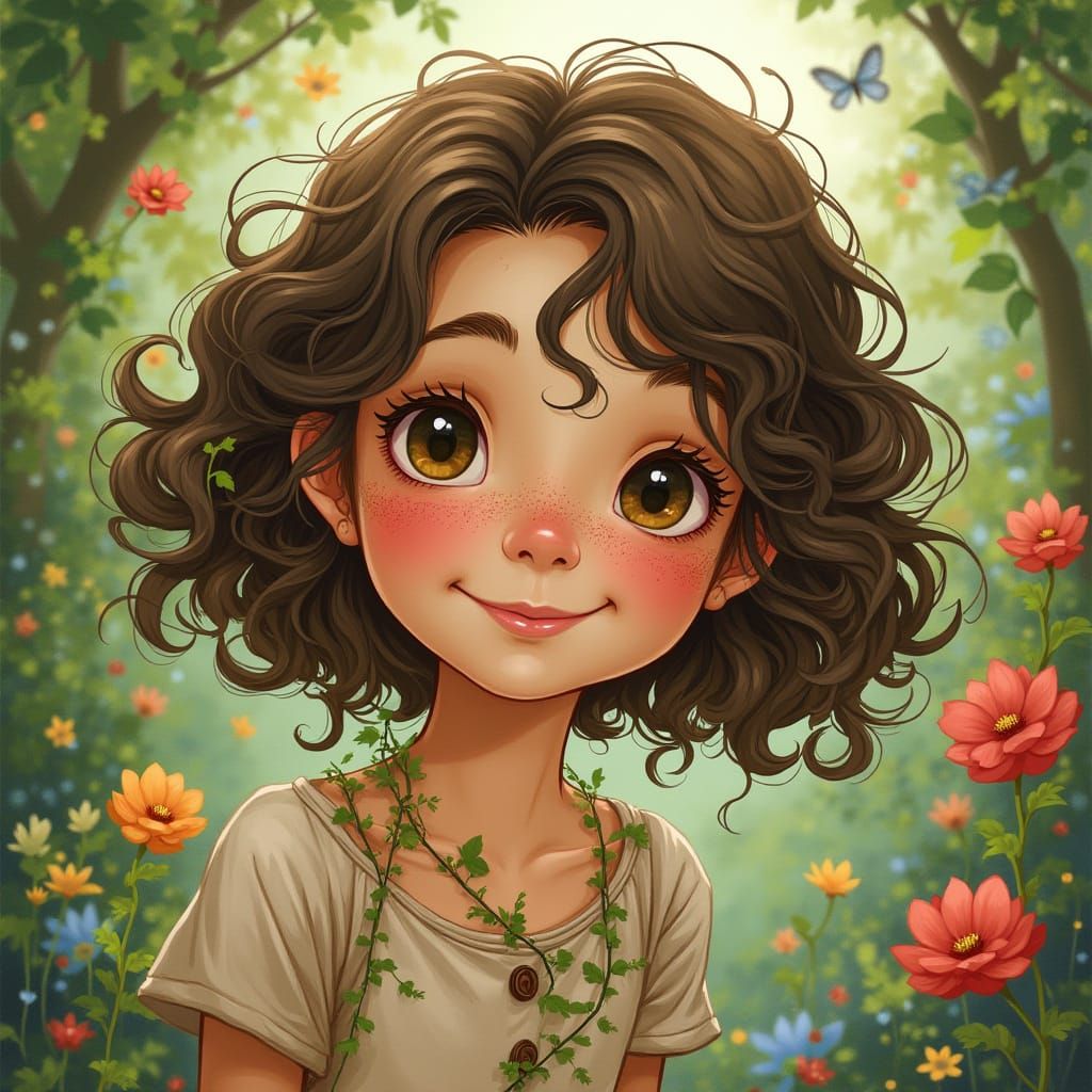 Whimsical Girl in Lush Greenery, Inspired by Arthur Rackham ...