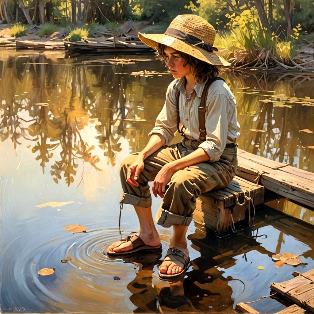 Huckleberry Finn Oil Painting by James Gurney