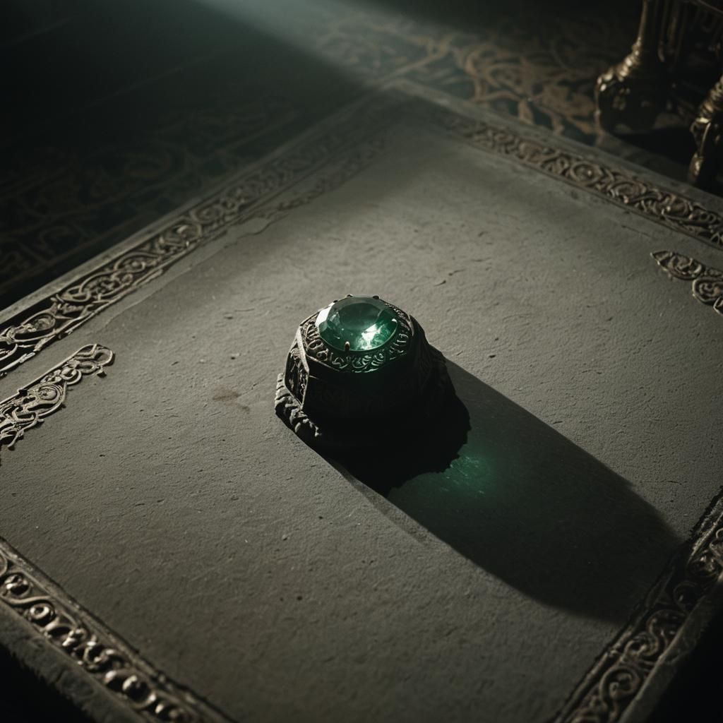 White Emerald on Velvet Pedestal in Film Noir Style