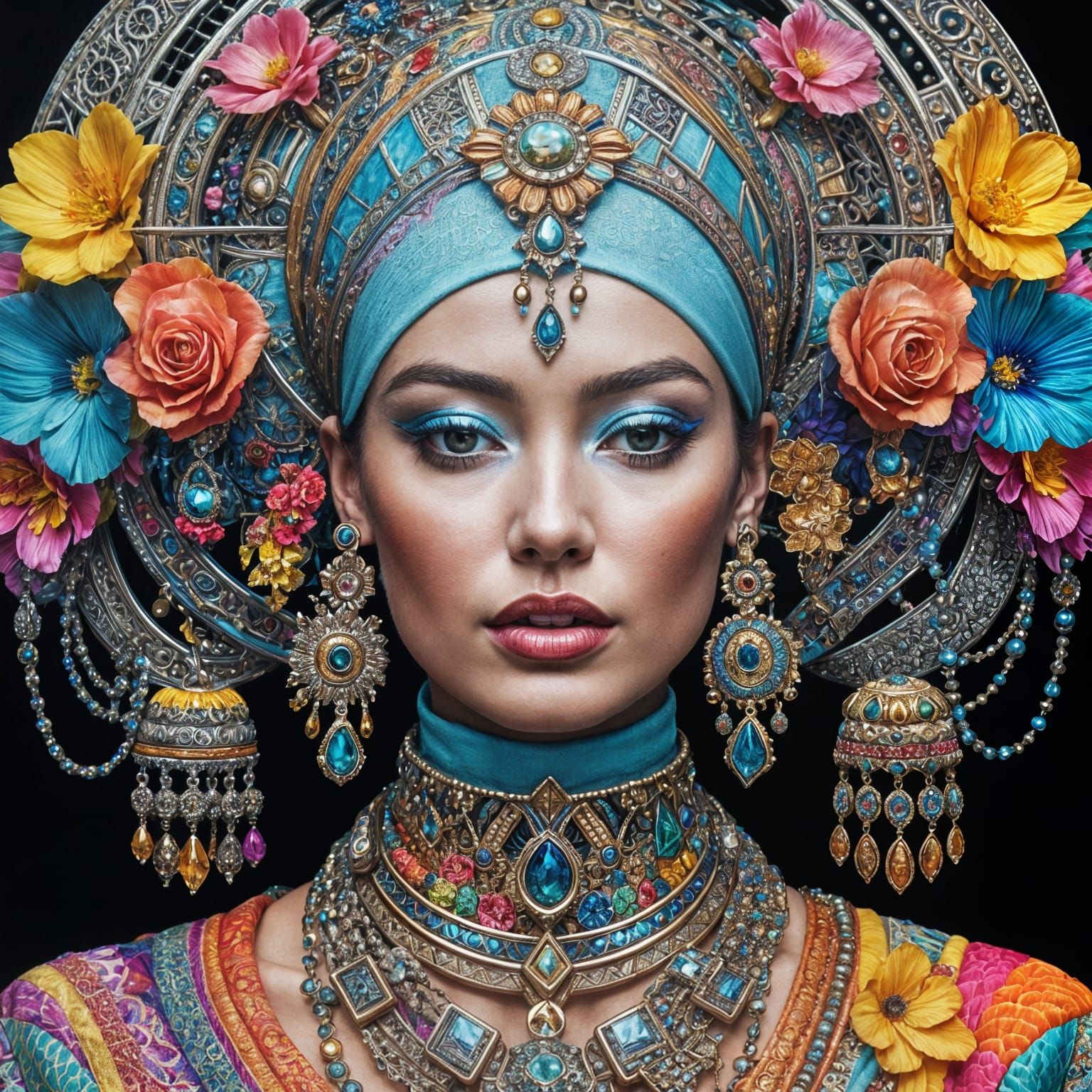 Hyperrealistic Portrait of Woman in Futuristic Clothing