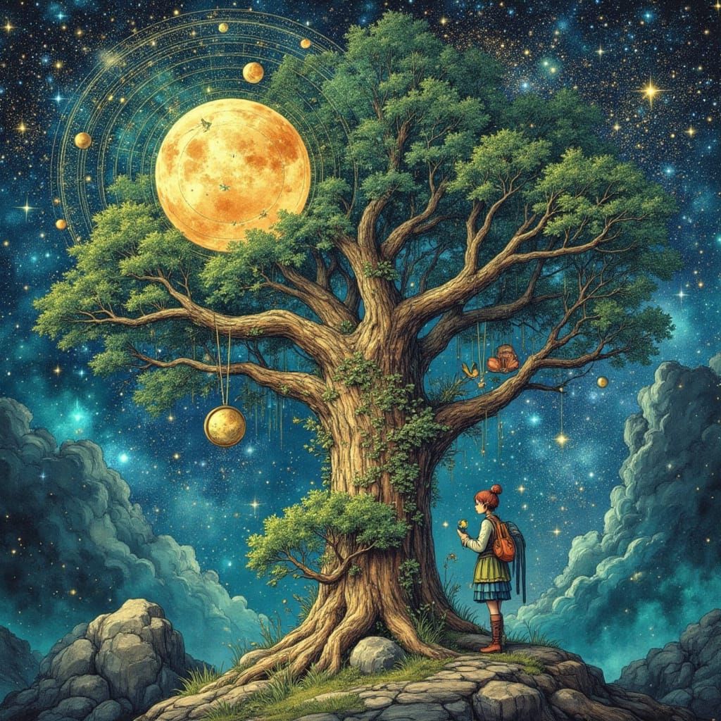 Celestial Cartographer in Cosmic Treehouse Observatory