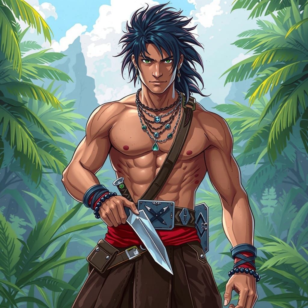 Native American Warrior in Futuristic Jungle