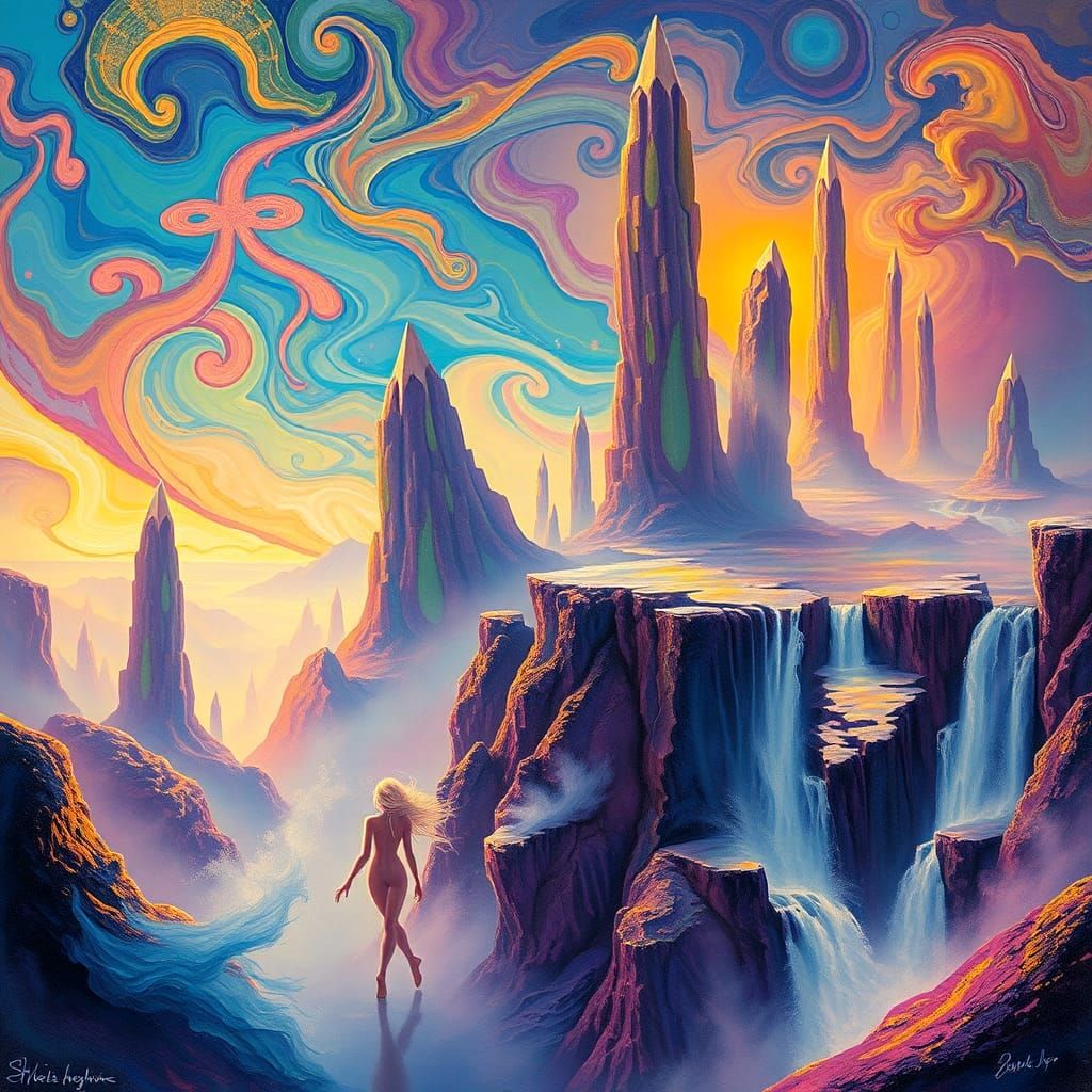 Surreal Landscape with Hidden Figures in Abstract Style