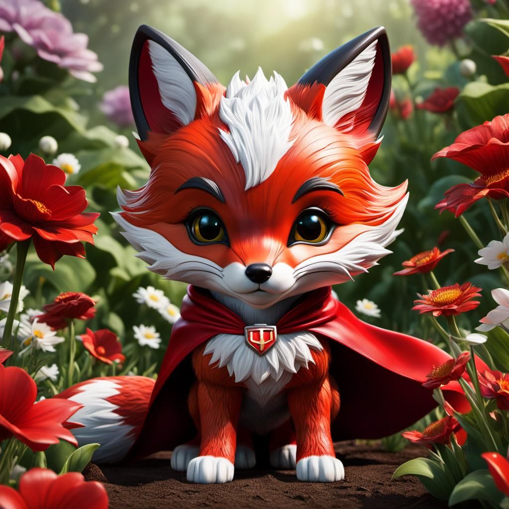 Baby Fox Superhero Protects The Garden