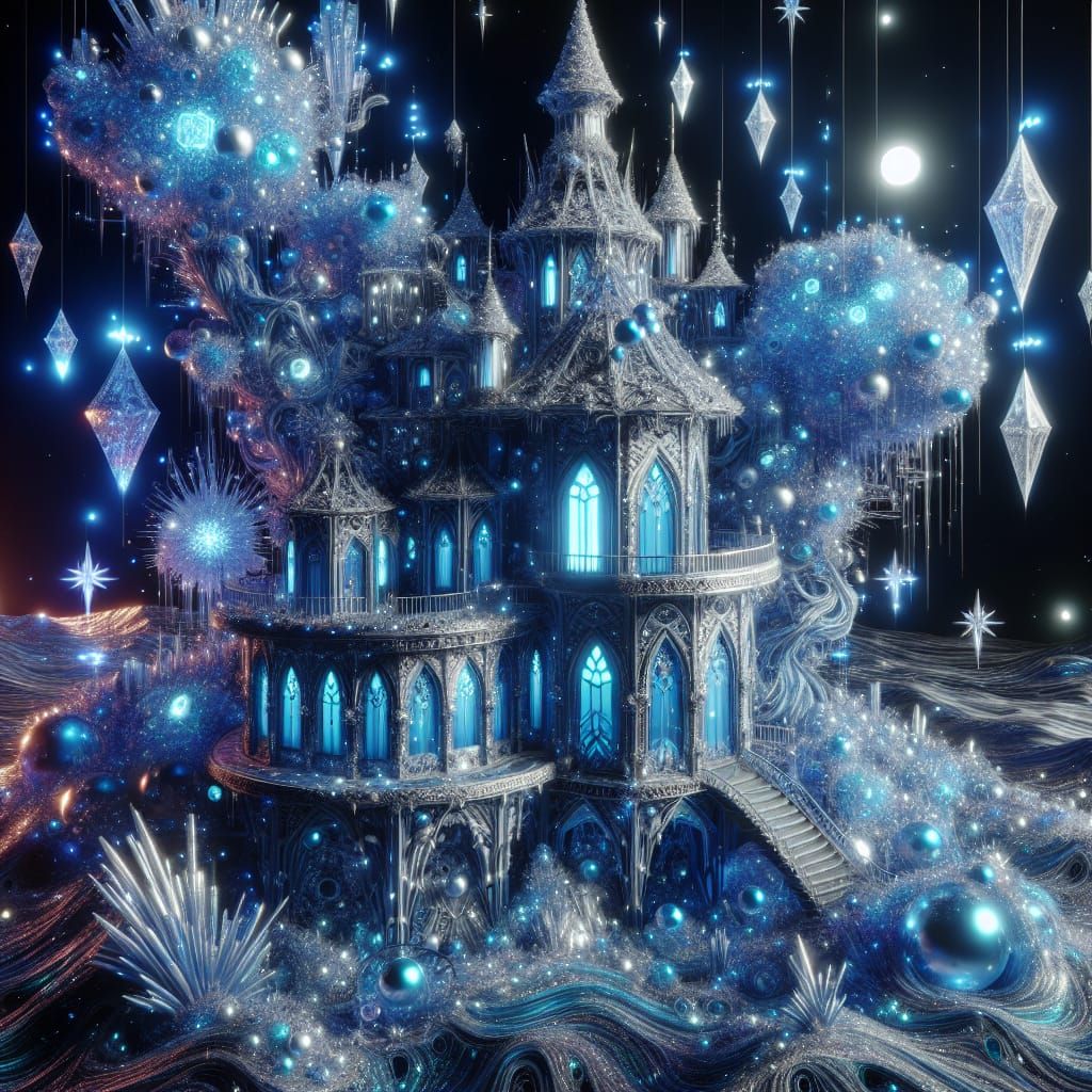 Fantastical Blue Bubblegum Treehouse with Crystal Stars