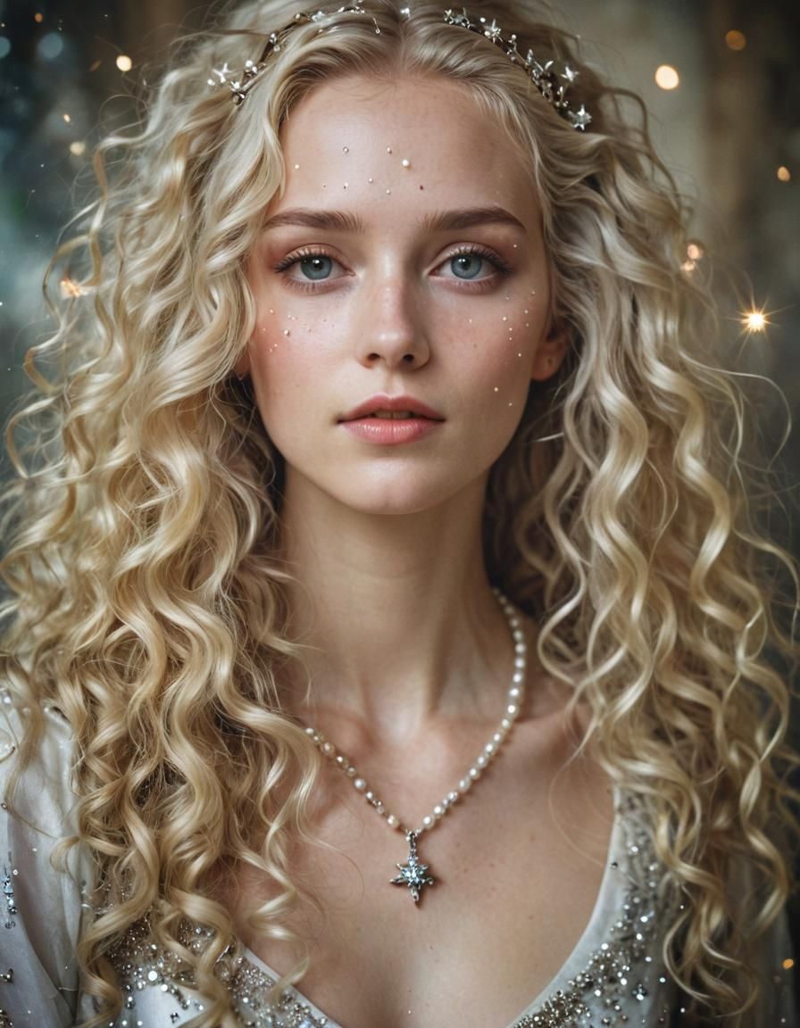 Ethereal Medieval Woman with Pearls and Stars