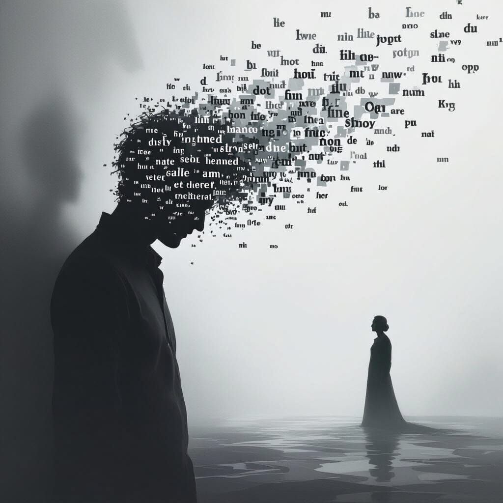 Surreal Figure Dissolves Into Ethereal Swedish Words