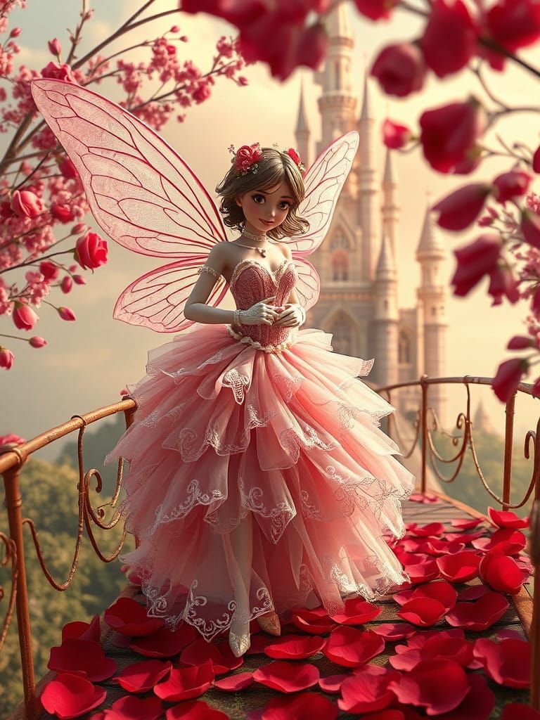 Whimsical Valentine Fairy with Vintage Grunge Romance