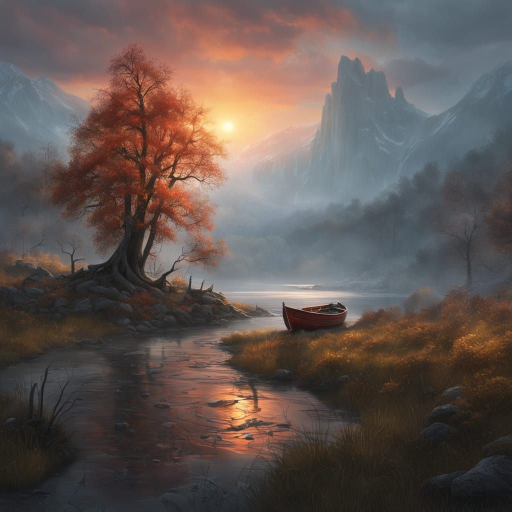 Majestic Tree Silhouette at Sunset on the Orinoco River