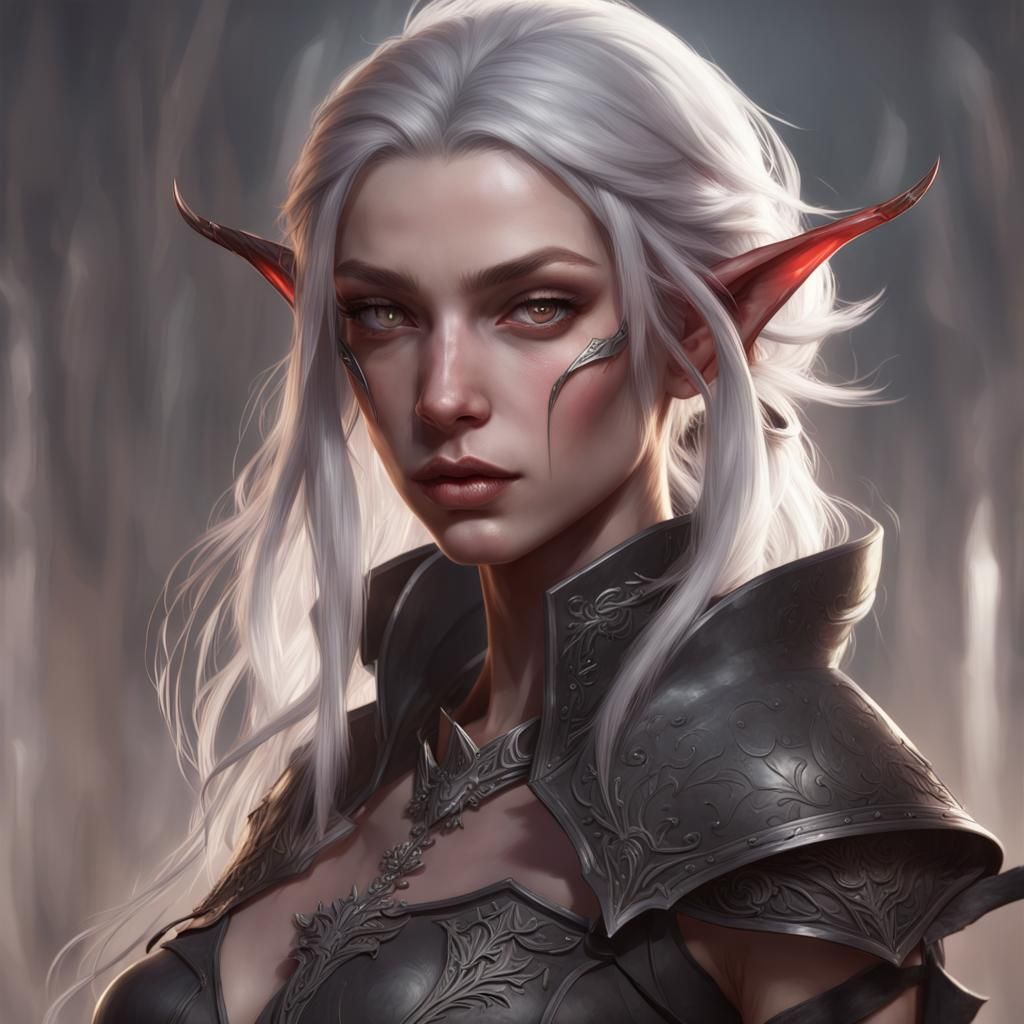 Dark Elf Portrait with Daggers in Hyperdetailed Style