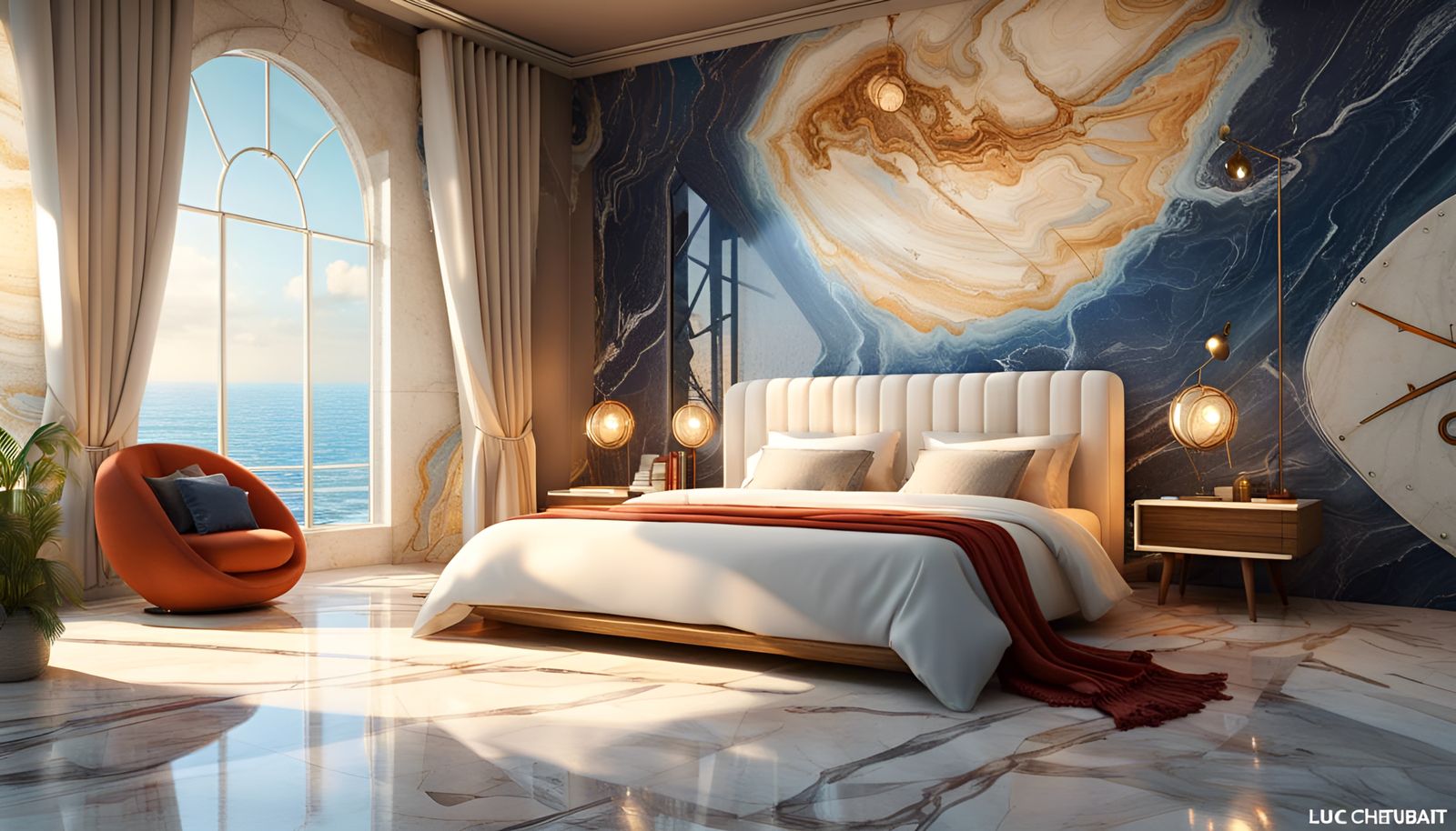 Nautical Marble Bedroom in HQ UHD Render