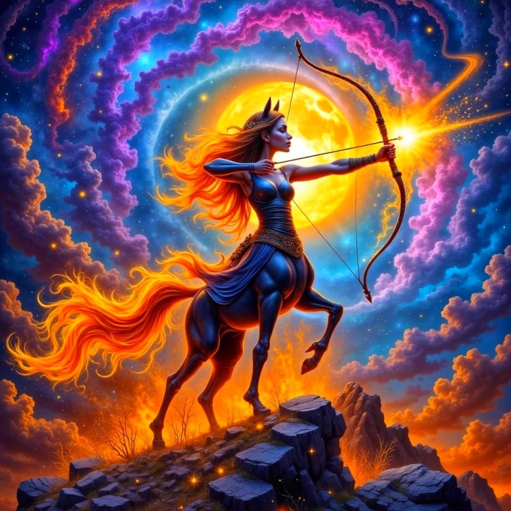 Cosmic Archer Radiates Stardust in Celestial Battle