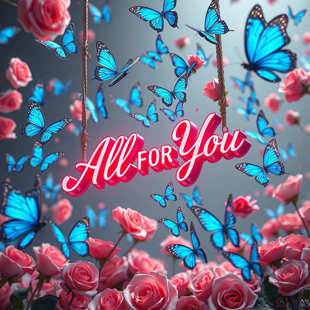 Metallic Sign with Butterflies in 3D Rendered Style