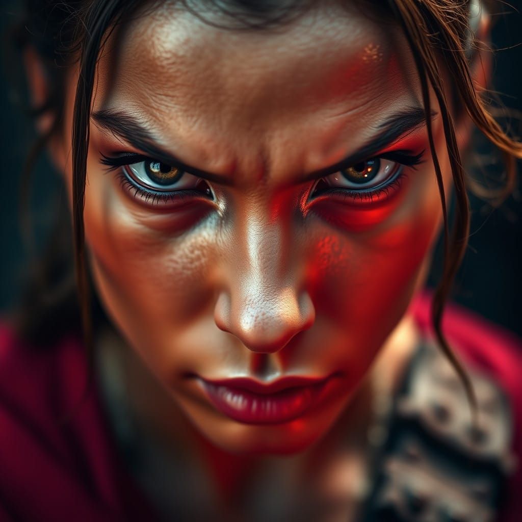 Fierce Warrior Woman in Intense Studio Lighting