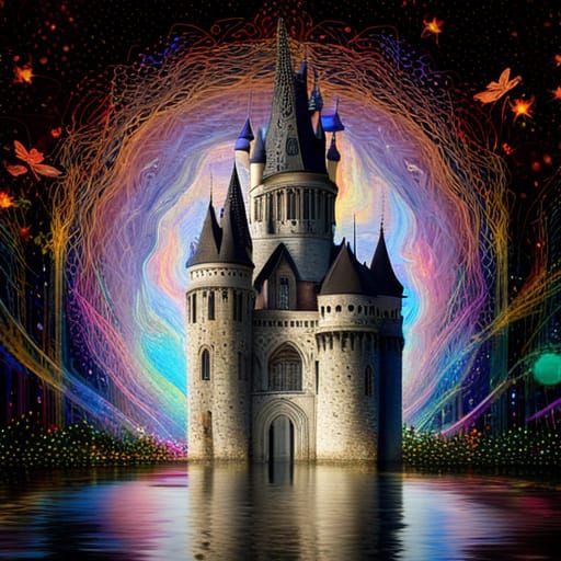 Psychedelic Fantasy Castle with Dragonflies