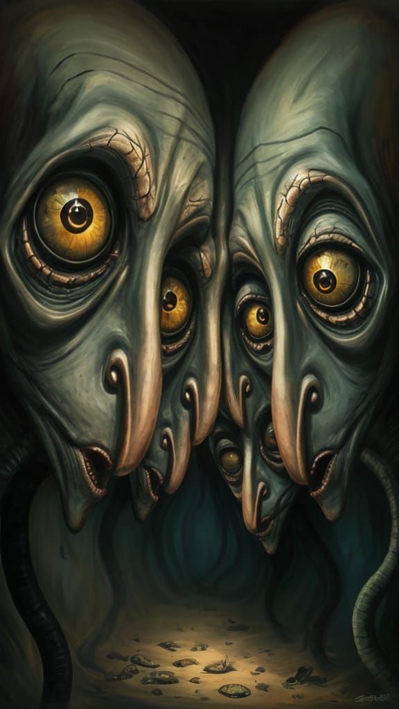 Sinister Beautiful Faces Painting in Tim Burton Style