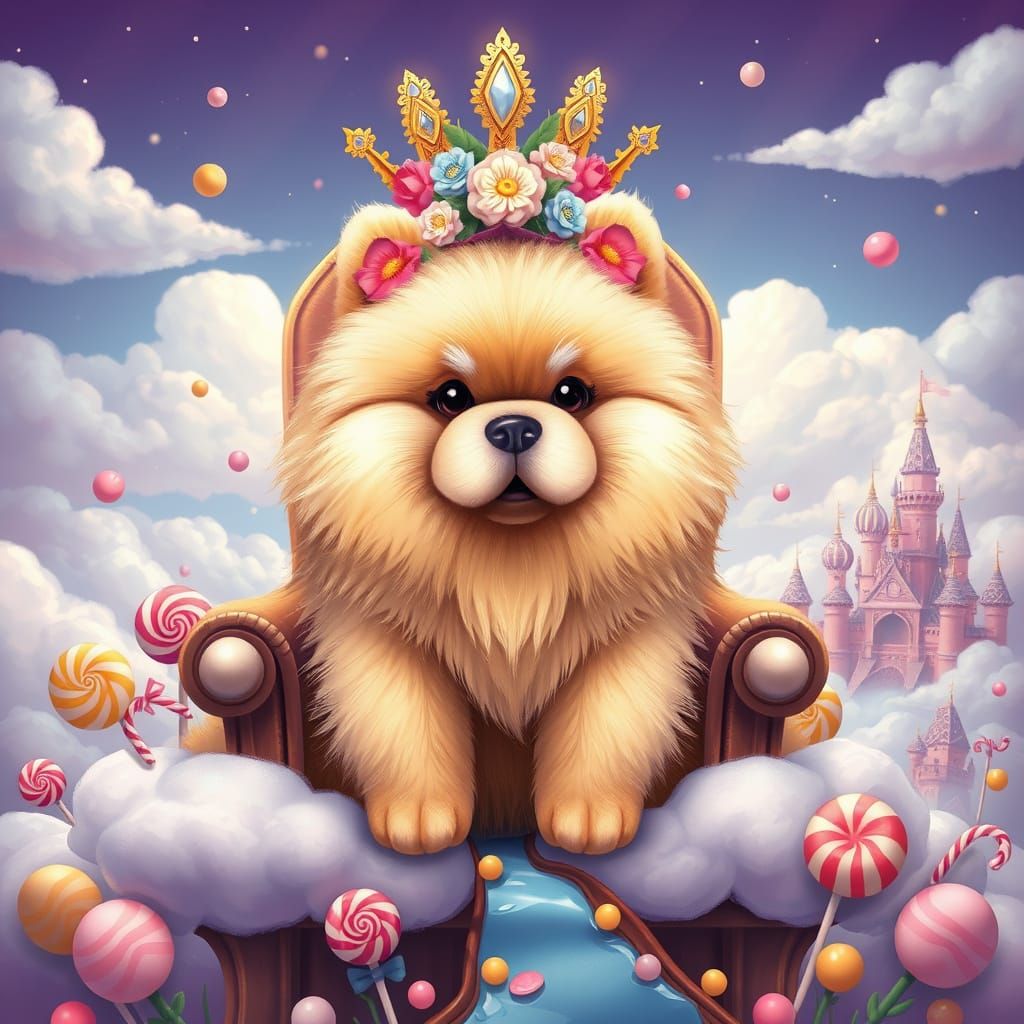 Regal Chow Chow Reigns Over Whimsical Candy Kingdom