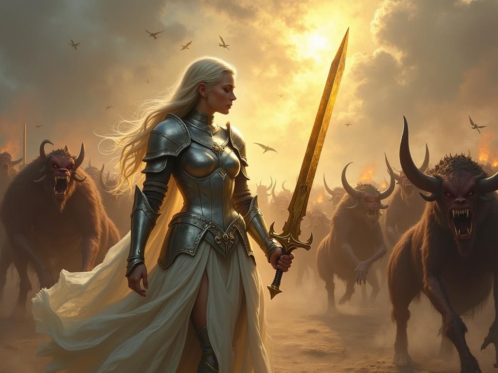 Elven Knight Against a Demon Horde