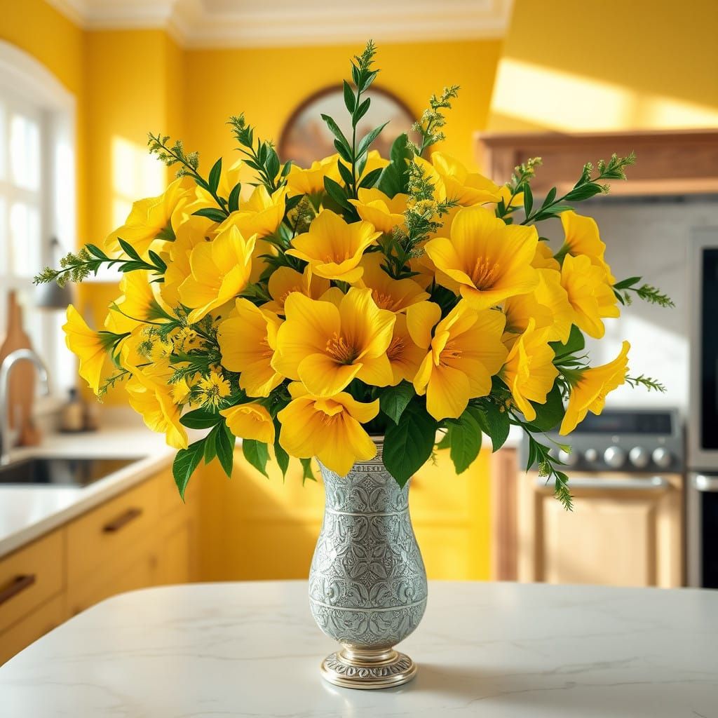 Dreamy Watercolor Bouquet in Vibrant Yellow Kitchen